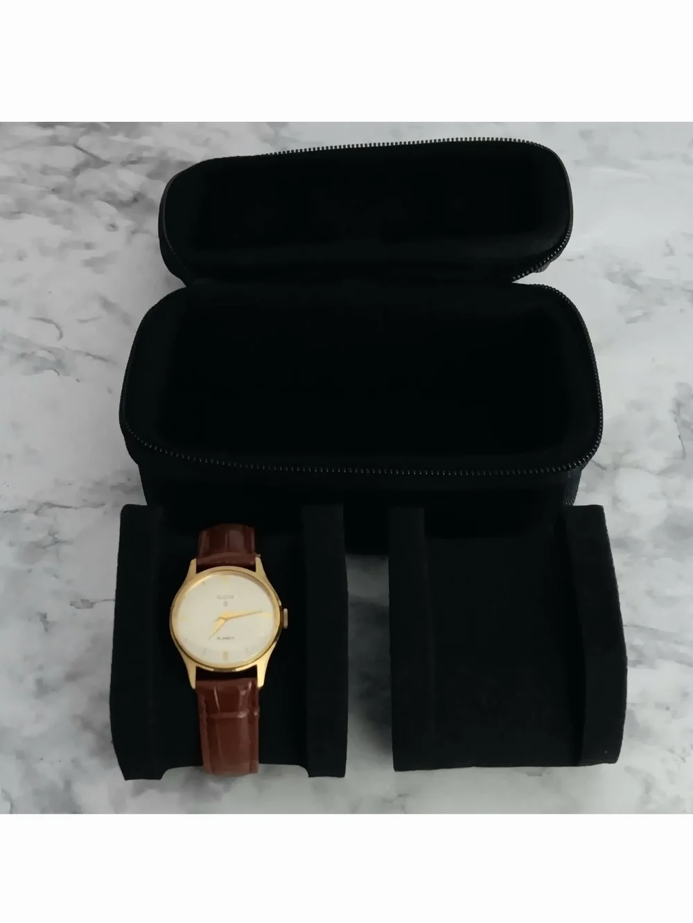 Vintage Elgin 19 Jewels Hand Wind Watch Running With 2 Slot Travel Case
